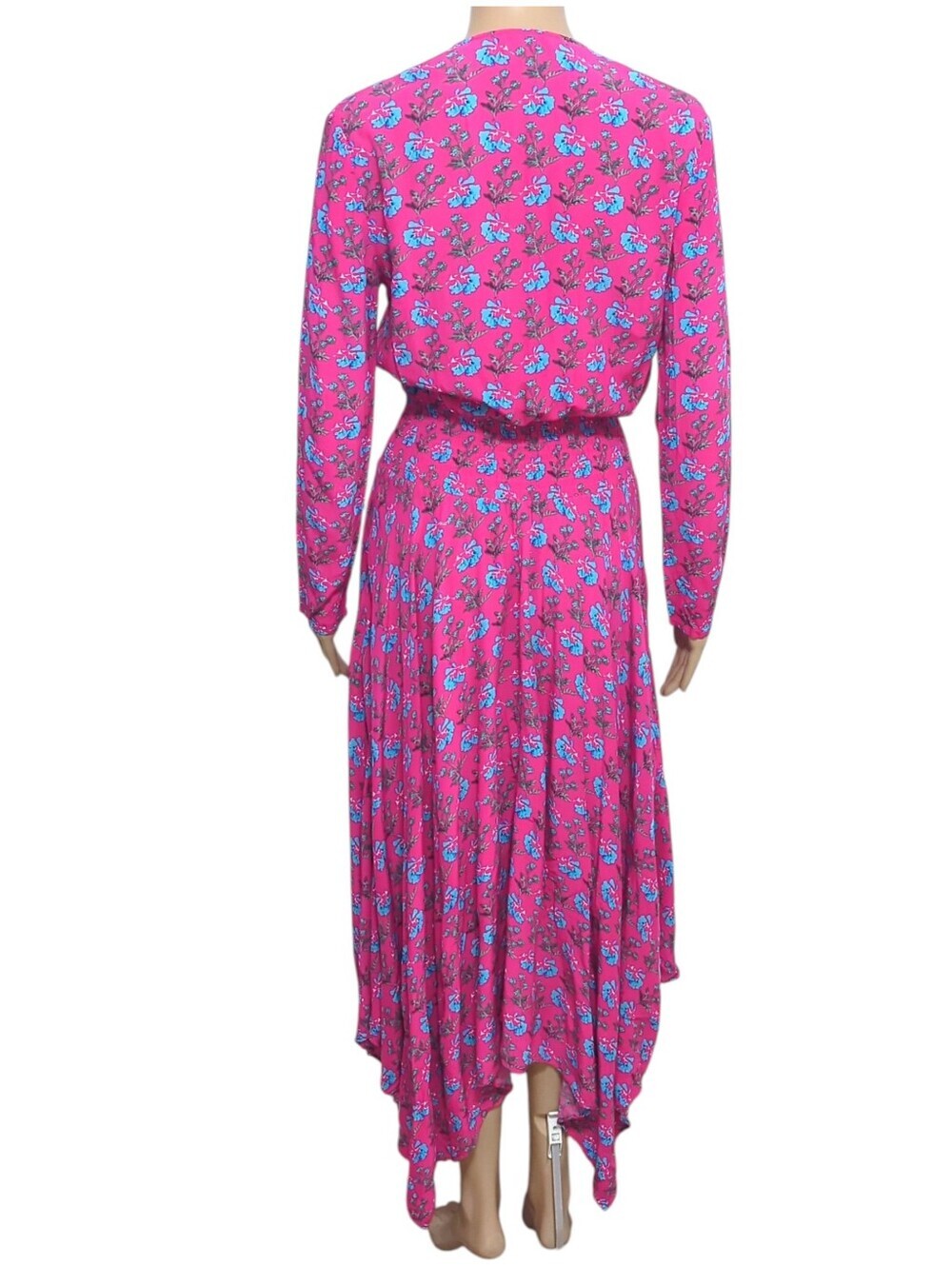 Maje Rayina Floral Asymmetrical Midi Dress Pink Romantic Resort Size S - Picture 4 of 8